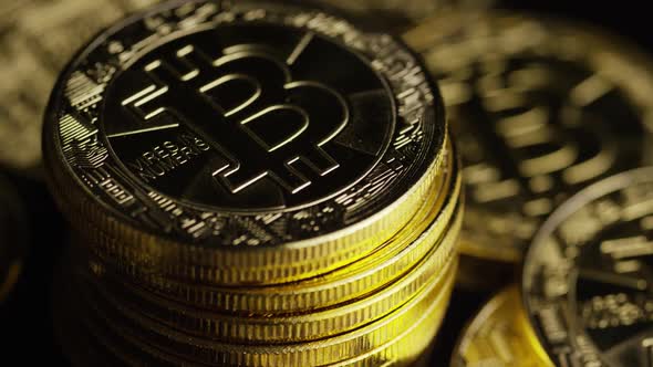 Rotating shot of Bitcoins (digital cryptocurrency) - BITCOIN 0620