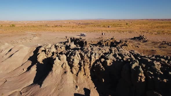 Shot of Plateau on Colorado National Monument with panorama of Grand Junction and Colorado River,USA