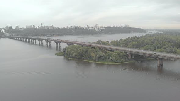 Paton Bridge Across the Dnipro River in Kyiv, Ukraine. Aerial View