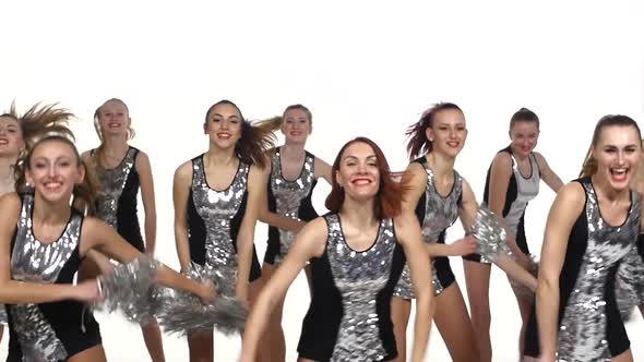 Beautiful Dancing Girls: Cheerleading, Pom-poms in Hand, Smile, Slow Motion,