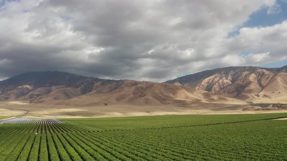 Agriculture farm aerial view storm clouds