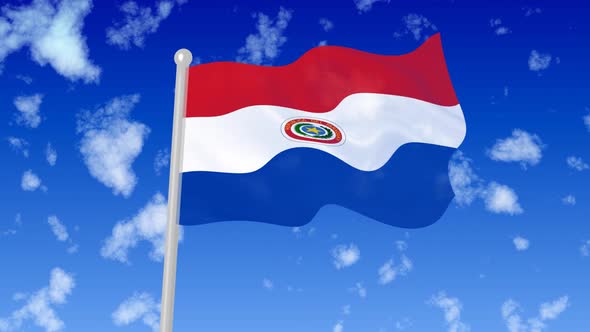 Paraguay National Flag Flying Wave In The Sky With Clouds alt