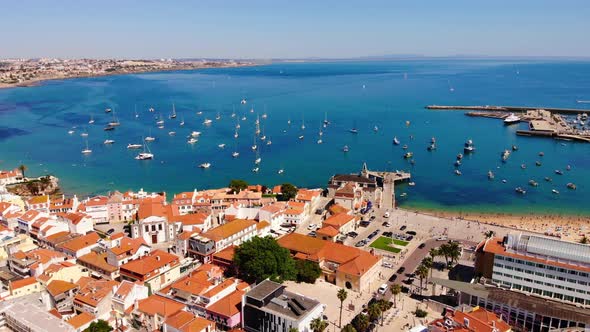 Flying over the city by the sea. Portugal, Cascais