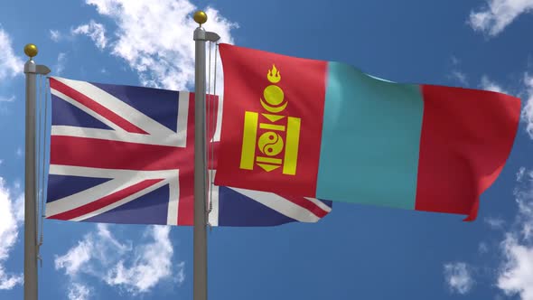 United Kingdom Flag Vs Mongolia Flag On Flagpole