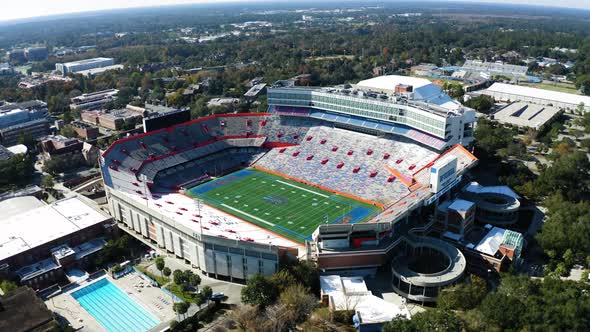 aerial video orbiting the Florida Gators stadium looking down from above