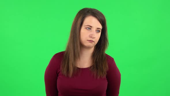 Portrait of Pretty Girl Is Waiting and Yawning with Boredom, Green Screen