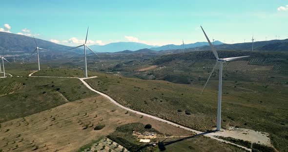 Aerial view of windmills in Spain.