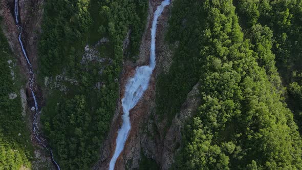 Taimazi Waterfalls Flowing Down From the Slope of Taimazi Mountain