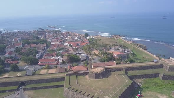 Galle Fort with Wall and Ground Near Town and Azure Sea