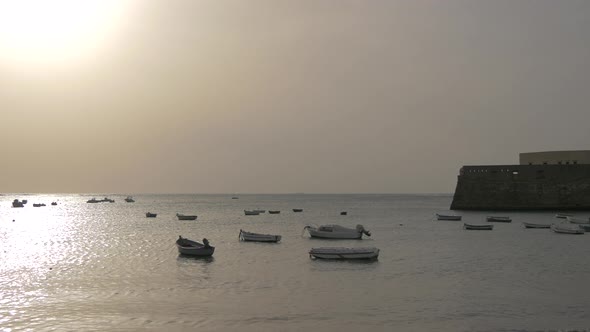 Anchored boats in a bay