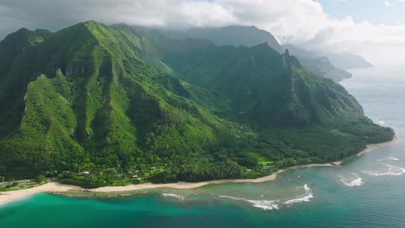 Cinematic Aerial View of Wild Nature the World Famous Napali Coastline Hawaii