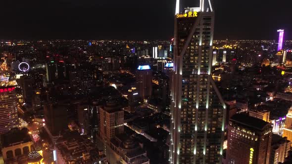 Aerial view of Shanghai downtown at night, China.