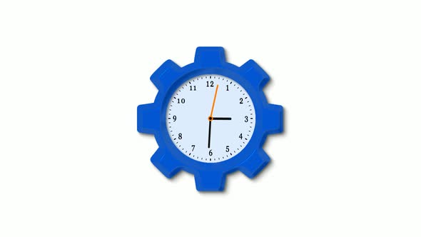 Blue Color Gear 3d Wall Clock Isolated On White Background