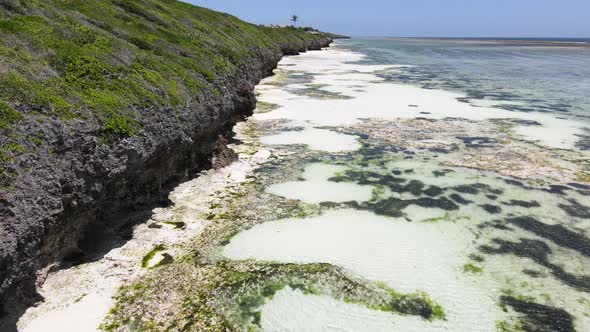 Aerial View of Low Tide in the Ocean Near the Coast of Zanzibar Tanzania