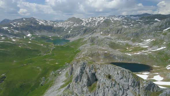 Kapetanovo and Manito Lakes in Montenegro in the Spring Aerial View