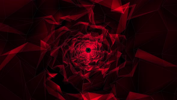 Red Low Poly Grid Triangle Geometric Shape Tunnel Animation Seamless Loop 4K Video