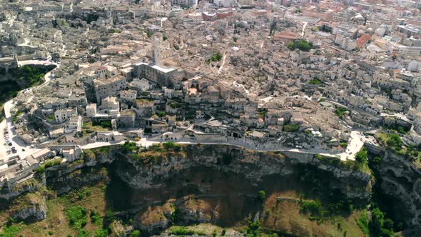 Aerial View of Ancient Town of Matera, Fly Back