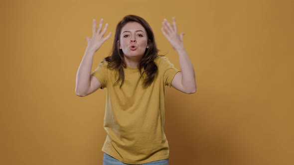 Nervous Woman Having a Breakdown Arguing Moving Hands and Shouting Making a Scene While Feeling