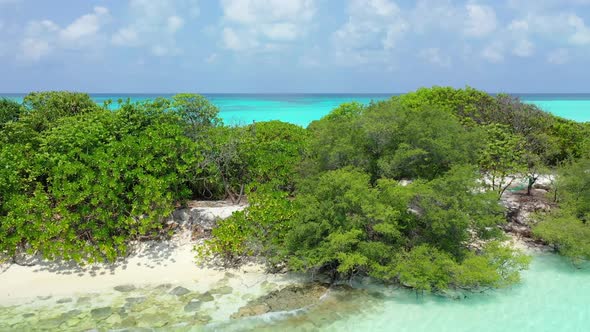 Aerial top down nature of paradise sea view beach adventure by turquoise ocean and white sand backgr