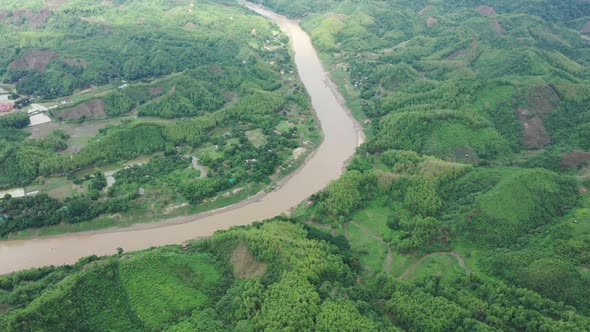 Aerial view of mountain landscape with clouds, Chittagong, Bangladesh.