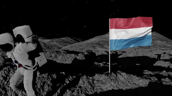 Astronaut Planting Luxembourg Flag on the Moon