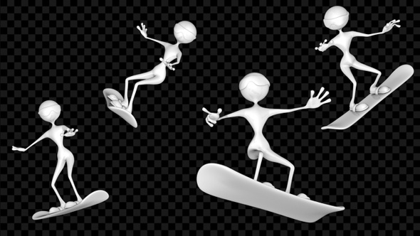 Cartoon 3D Man Character - Snowboard (4-Pack) alt