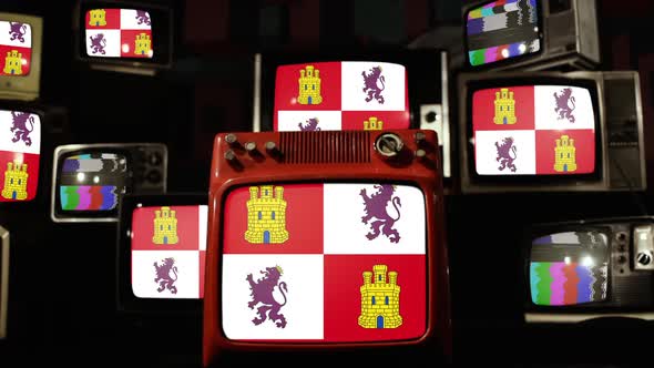 Flag of Castile and Leon, Spain, and Retro TVs.