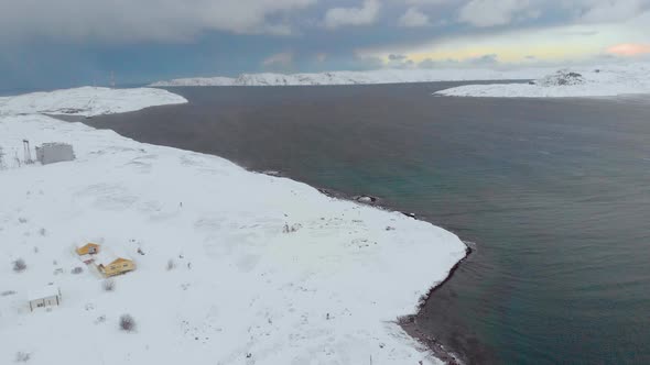 Aerial View of Barents Sea Bay Atlantic Ocean Murmansk