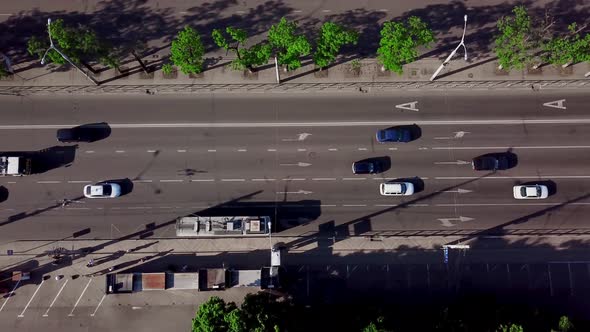 Drone's Eye View - Aerial Top Down View of Traffic Jam on City Road