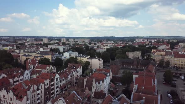 Aerial: The old town of Elblag, Poland