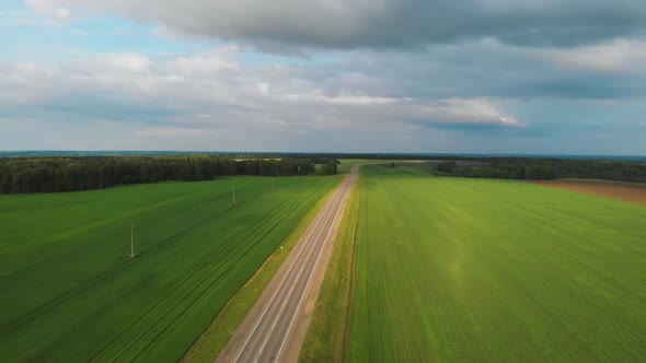 Aerial View of Road in Summer at Sunset.