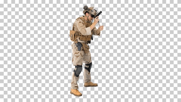 Soldier aiming and shooting with a pistol, Alpha Channel