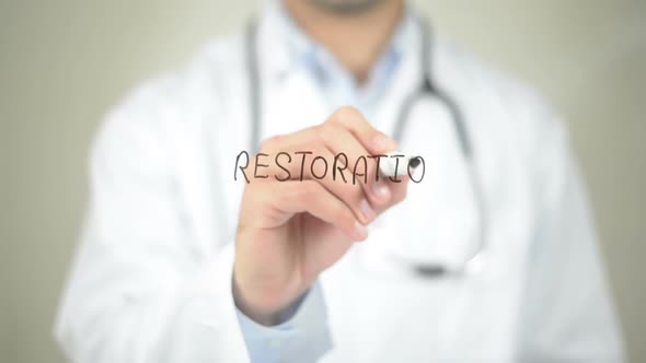 Restoration, Doctor Writing on Transparent Screen