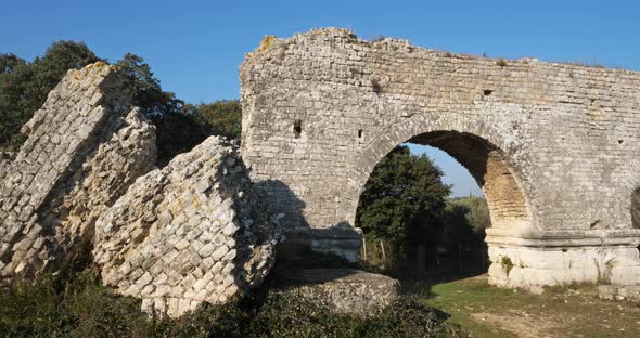 Barbegal aqueduct, Roman ruins in Fontvielle, Provence, Southern France