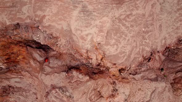 4K Aerial view of Grand Canyon, rock fissures eroded by water.