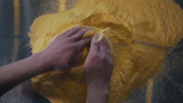 Cook Makes Pizza Dough Closeup