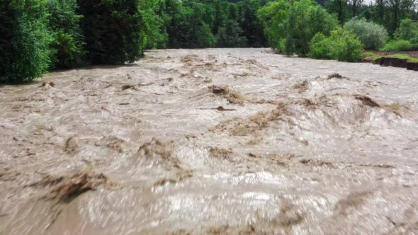 Fast Flowing Raging River After Strong Rain