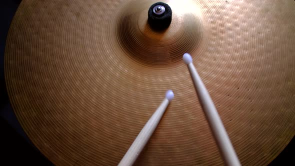 Close Up Drummer Playing on Drum Plate Ride