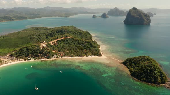 Tropical Beach with White Sand View From Above