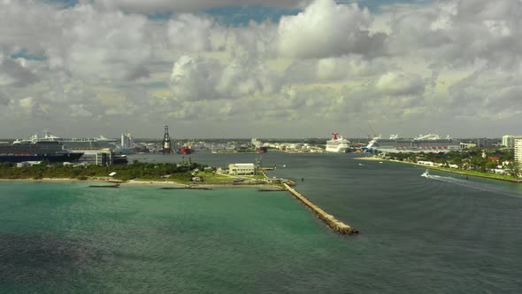 Aerial video Port Everglades inlet Fort Lauderdale FL