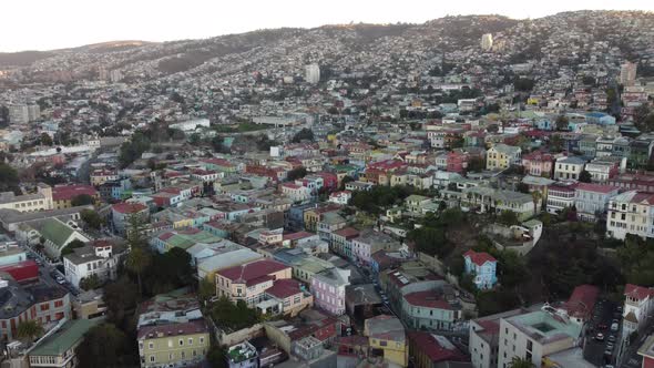 Top aerial view of Valparaiso, the colorfull tourist city in Chile