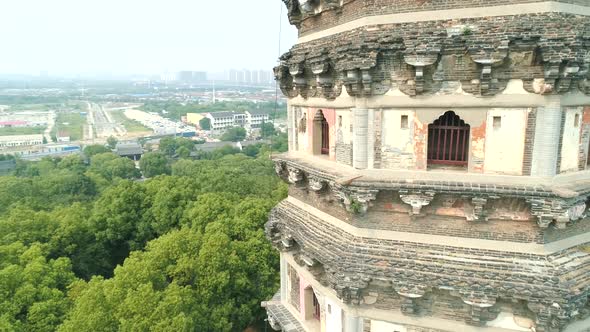 Aerial View of Leaning Yunyan Pagoda of Tiger Hill