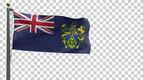 Pitcairn Islands Flag (UK) on Flagpole with Alpha Channel - 4K