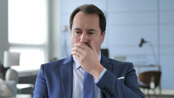 Cough, Portrait of Sick Businessman Coughing