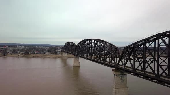 Aerial view of Louisville Kentucky city with George Rogers Clark Memorial Bridge over Ohio river