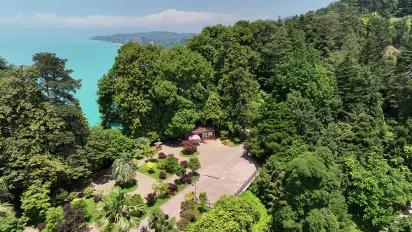 Aerial view of the Black sea coast. The Botanical Garden of Batumi, located at area of Green Cape