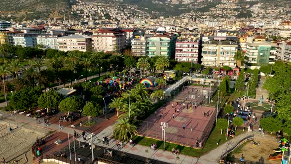 Beach Infrastructure Aerial View 4 k Alanya Turkey