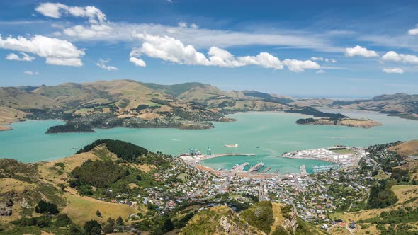 Clouds over Lyttelton Harbour Bay in Beautiful New Zealand Landscape