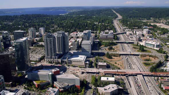 Bellevue Washington Freeway And Building Construction Aerial