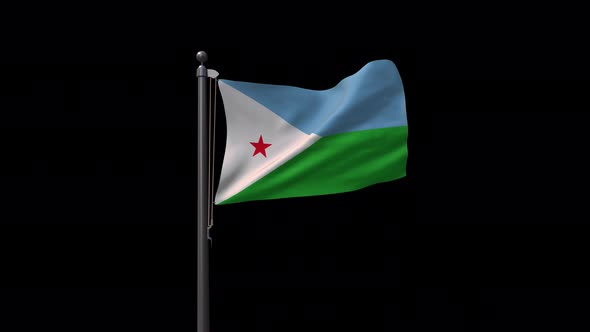 Djibouti Flag On Flagpole With Alpha Channel 4K